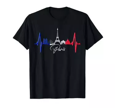 Футболка Paris Skyline Heartbeat Love Eiffel Tower Love France I love Paris