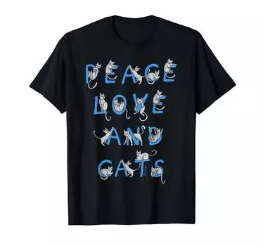 Футболка Peace Love Cat Kitten Funny Cute Cat Lover чёрный