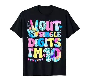 Футболка Peace Out 1 Digit 10 Years Old 10th Birthday Groovy I m чёрный