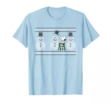 Футболка Peanuts Christmas Snoopy Building A Snowman синий