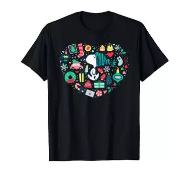 Футболка Peanuts Christmas Snoopy с рождественским сердечком любви чёрный