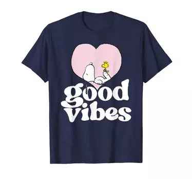 Футболка Peanuts Snoopy и Woodstock Love Heart Good Vibes синий
