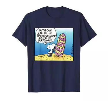 Футболка Peanuts Snoopy с изображением джема и доски для серфинга синий