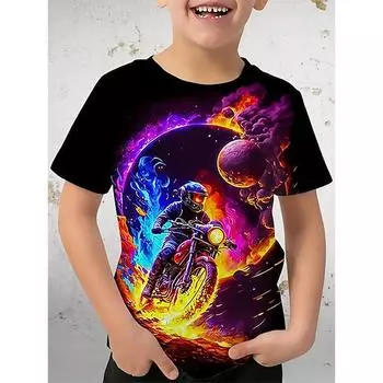 Футболка «Планета астронавта», футболки для мальчиков и девочек, модная мотоциклетная рубашка, топы для подростков, детские футболки, летняя футболка для мальчиков, детская одежда 100
