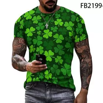 Футболка Plant Lucky Grass Clover, мужские летние футболки с короткими рукавами, повседневные модные топы с 3D принтом и круглым вырезом, уличная футболка, одежда XS белый