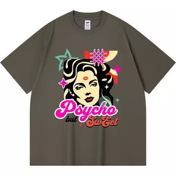 Футболка плотностью 230 г/м2 из 100% хлопка с принтом Psycho but Sweet, забавная футболка из чесаного хлопка в стиле Харадзюку XS абрикосовый