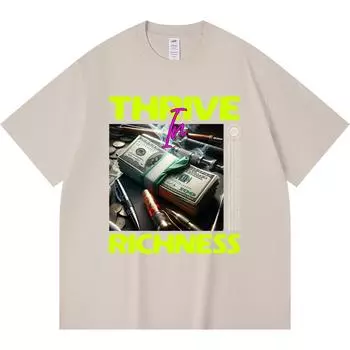 Футболка плотностью 230 г/м2 из 100% хлопка с принтом Thrive In Richness, забавная футболка в стиле Харадзюку из чесаного хлопка XS абрикосовый