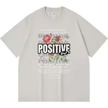 Футболка плотностью 230 г/м2 из 100% хлопка Stay Positive Streetwear с принтом Футболки Смешная футболка из чесаного хлопка в стиле Харадзюку XS абрикосовый