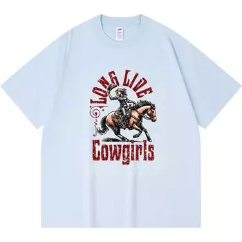 Футболка плотностью 230 г/м2 из 100% хлопка с принтом «Long Live Cowgirl» Футболка с забавным принтом в стиле Харадзюку из чесаного хлопка XS абрикосовый