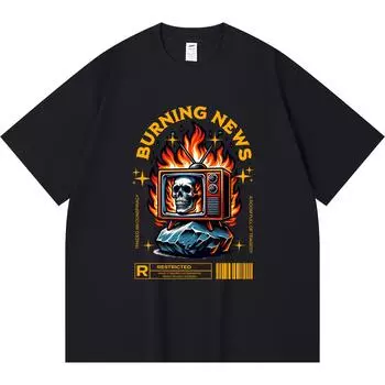 Футболка плотностью 230 г/м2 из 100% хлопка с принтом Burning News, забавная футболка из чесаного хлопка в стиле Харадзюку XS абрикосовый