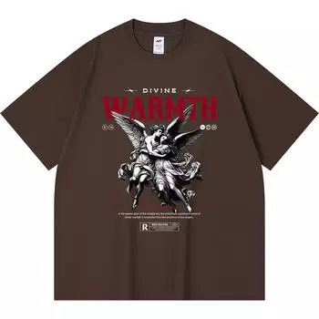 Футболка плотностью 230 г/м2 из 100% хлопка с принтом Divine Warmth, забавная футболка в стиле Харадзюку из чесаного хлопка XS абрикосовый