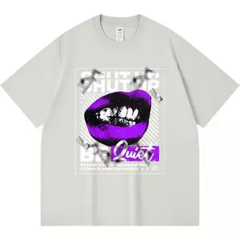 Футболка плотностью 230 г/м2 из 100% хлопка с принтом «Заткнись, будь тихим» Футболка с забавным принтом в стиле Харадзюку из чесаного хлопка XS абрикосовый