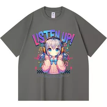 Футболка плотностью 230 г/м2 из 100% хлопка с принтом Listen up, забавная футболка из чесаного хлопка в стиле Харадзюку XS абрикосовый