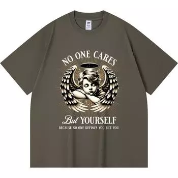 Футболка плотностью 230 г/м2 из 100% хлопка с принтом «No One Care But Yourself» Футболка с забавным принтом в стиле Харадзюку из чесаного хлопка XS абрикосовый