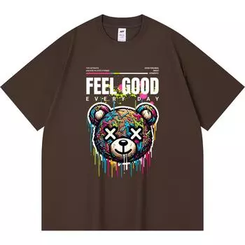 Футболка плотностью 230 г/м2 из 100% хлопка с принтом Feel Good Every Day, забавная футболка в стиле Харадзюку из чесаного хлопка XS абрикосовый