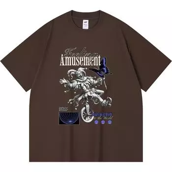 Футболка плотностью 230 г/м2 из 100% хлопка с принтом Feeling Amusement, забавная футболка в стиле Харадзюку из чесаного хлопка XS абрикосовый