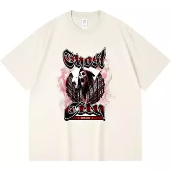 Футболка плотностью 230 г/м2 из 100% хлопка с принтом Ghost City, футболка из чесаного хлопка в смешном стиле Харадзюку XS абрикосовый
