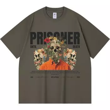 Футболка плотностью 230 г/м2 из 100% хлопка с принтом заключенного, забавная футболка из чесаного хлопка в стиле Харадзюку XS абрикосовый