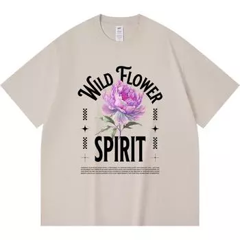 Футболка плотностью 230 г/м2 из 100% хлопка с принтом Wild Flower Spirit, забавная футболка из чесаного хлопка в стиле Харадзюку XS абрикосовый