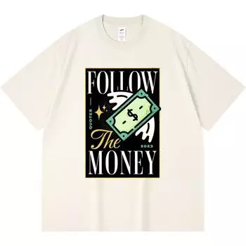 Футболка плотностью 230 г/м2 из 100% хлопка с принтом Follow The Money, забавная футболка из чесаного хлопка в стиле Харадзюку XS абрикосовый