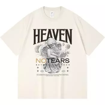 Футболка плотностью 230 г/м2 из 100% хлопка с принтом Heaven Beyond the Door, забавная футболка из чесаного хлопка в стиле Харадзюку XS абрикосовый