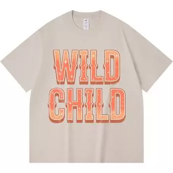 Футболка плотностью 230 г/м2 из 100% хлопка с принтом Wild Child Old West, футболки с забавным принтом в стиле Харадзюку из чесаного хлопка XS абрикосовый