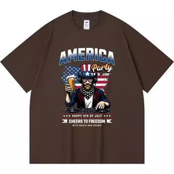 Футболка плотностью 230 г/м2 из 100% хлопка с принтом «Dj show up glass beer celebration 4 июля» Футболки с забавным принтом в стиле Харадзюку из чесаного хлопка XS абрикосовый