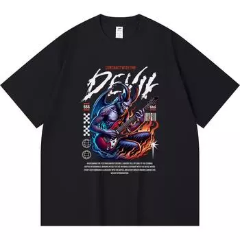 Футболка плотностью 230 г/м2 из 100% хлопка с принтом «Контракт с дьяволом» Футболка в смешном стиле Харадзюку из чесаного хлопка XS абрикосовый