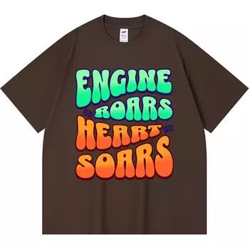 Футболка плотностью 230 г/м2 из 100% хлопка с принтом «Рев двигателя» и «Сердце парит» в забавном стиле Харадзюку, футболка из чесаного хлопка XS абрикосовый