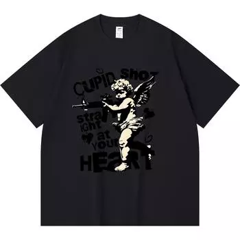 Футболка плотностью 230 г/м2 из 100% хлопка с принтом «Купидон выстрелил прямо в ваше сердце» Футболки с забавным принтом в стиле Харадзюку из чесаного хлопка XS абрикосовый