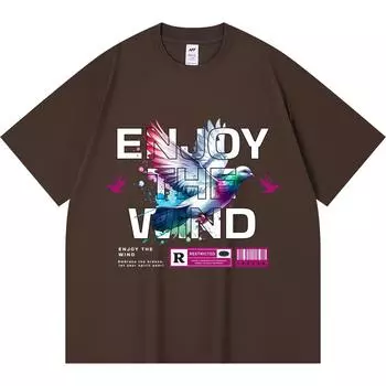 Футболка плотностью 230 г/м2 из 100% хлопка с принтом Enjoy The Wind, забавная футболка из чесаного хлопка в стиле Харадзюку XS абрикосовый