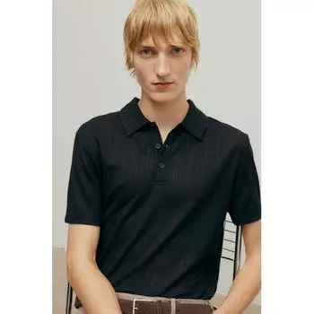 Футболка-поло HM slim fit Textured Jersey, черная XS