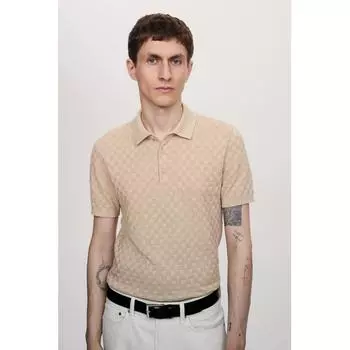 Футболка-поло HM slim Fit Textured Knit бежевого цвета S