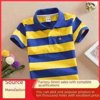 Футболка-поло из хлопка для мальчиков - летняя футболка с короткими рукавами для детей 3-9 лет Size 10, height 110cm синий/жёлтый