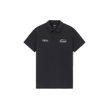 Футболка-поло Li Ning CBA Professional Basketball Series с логотипом, однотонная, мужская, черная APLR209-1 3XL