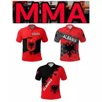 Футболка-поло MMA Kick Boxing Muay Thai UFC с 3D-принтом, национальным флагом страны, ретро, винтажным символом Албании, эмблемой, албанская, мужская, женская, унисекс, с коротким рукавом S