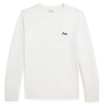 Футболка Polo Ralph Lauren FW24 с принтом собаки, круглым вырезом, свободного кроя, с длинными рукавами, детские топы, белая 323953034-001 S