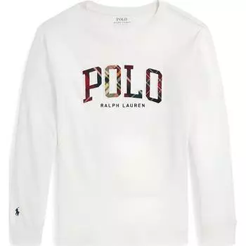 Футболка Polo Ralph Lauren FW24 с жаккардовым узором в виде букв, круглым вырезом и длинным рукавом, детская, белая 323953031-003 M