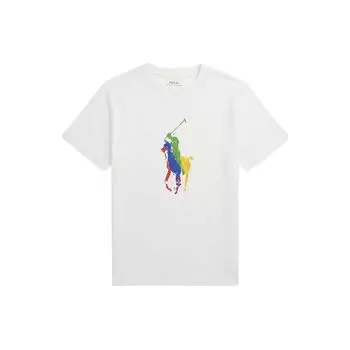 Футболка Polo Ralph Lauren с цветным принтом логотипа, круглым вырезом, прямым кроем, короткими рукавами, детская, белая 323925614-001 L