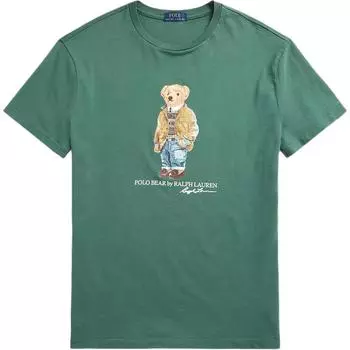 Футболка Polo Ralph Lauren с круглым вырезом и коротким рукавом с принтом медведя, мужская, цвет: выцветший, лесной, зеленый MNPOTSH1N820796-300 XS