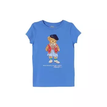 Футболка Polo Ralph Lauren с круглым вырезом, приталенная, с мультяшным принтом, с коротким рукавом, детская, топы, синяя 313934974-001 L
