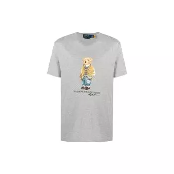 Футболка Polo Ralph Lauren с принтом медведя и круглым вырезом, с коротким рукавом, мужская, серая 710835761-002 L