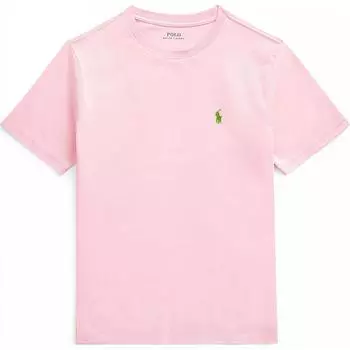 Футболка Polo Ralph Lauren Ss24, однотонный логотип, вышитый пони, круглый вырез, пуловер, короткий рукав, детские топы, светло-розовый 323832904-143 XL