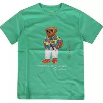 Футболка Polo Ralph Lauren Ss24 с круглым вырезом, пуловер с рисунком медведя и буквами, детские топы с короткими рукавами, светло-зеленый 323853828-029 L