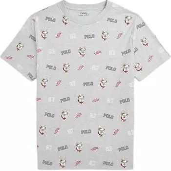 Футболка Polo Ralph Lauren Ss24 с принтом в виде собаки и букв, повседневная, с коротким рукавом, для детей, серая CWPOTSHY8020803-020 L