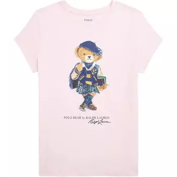 Футболка Polo Ralph Lauren Ss25 с графическим принтом медведя, круглым вырезом и короткими рукавами, детские топы 313961230-001 XL