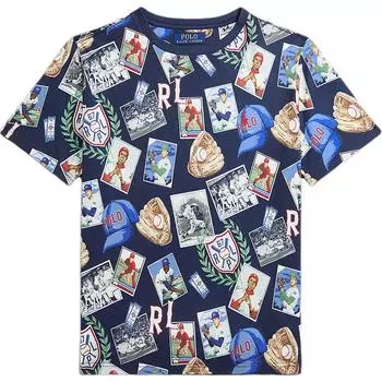 Футболка Polo Ralph Lauren Ss25 с принтом бейсбола, вязаная, с круглым вырезом, с коротким рукавом, детская, топы, синяя CWPOTSHY8021043-999 XL