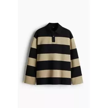 Футболка-поло с длинным рукавом HM свободного кроя бежевого цвета в черную полоску XS