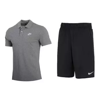 Футболка-поло с коротким рукавом и логотипом Nike, однотонные прямые шорты, повседневный спортивный костюм, мужской костюм CJ4457-063+DV9329-010 XXL