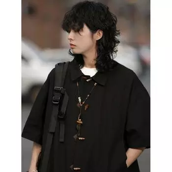 Футболка-поло с коротким рукавом и отложным воротником, мужская модная летняя футболка, корейская версия, облегающая, трендовая, универсальная футболка, топ M чёрный